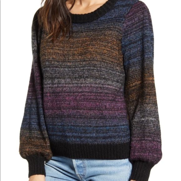 Rails Sweaters - Rails Hailey Black Rainbow Women's Size Small Wool Mohair Ombre Pullover Sweater